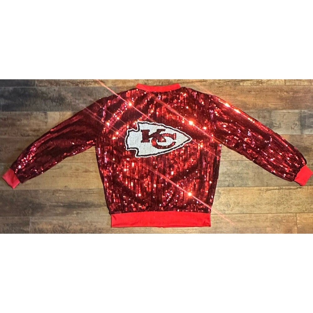 Kansas City Chiefs Red Sparkle Glitter Sequin Lightweight Jacket One Size